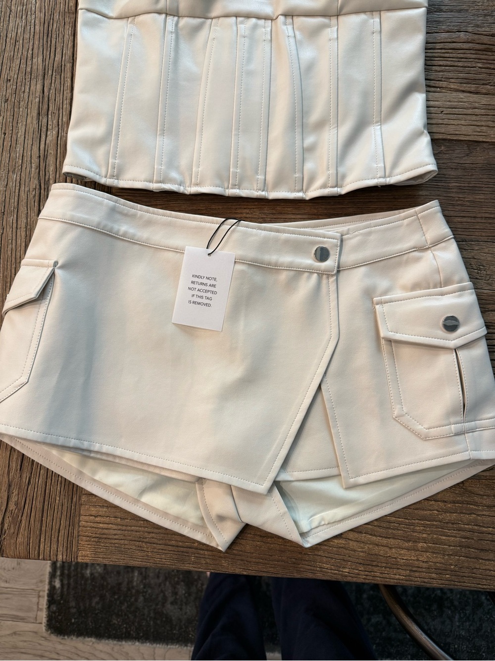 superdown Tan Odessa Faux Leather Strapless Corset Top & Skort Set Small - Picture 2 of 7